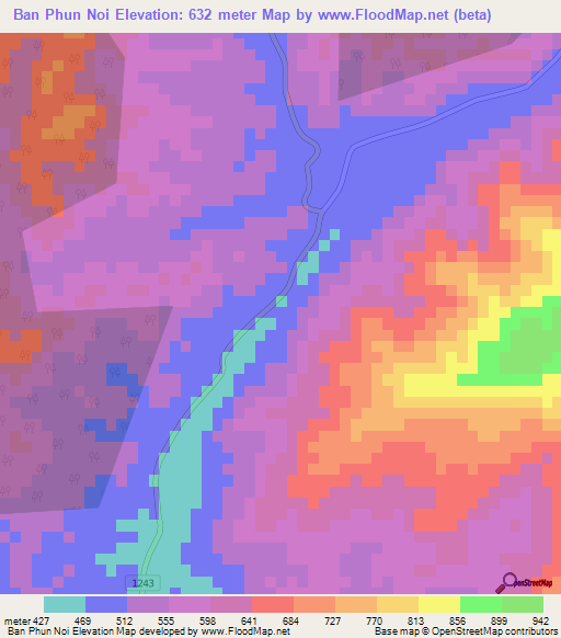 Ban Phun Noi,Thailand Elevation Map