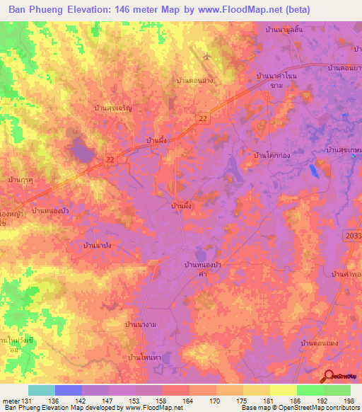 Ban Phueng,Thailand Elevation Map