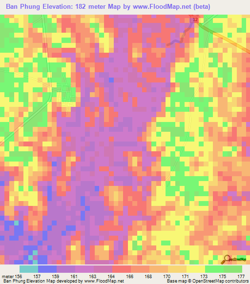 Ban Phung,Thailand Elevation Map