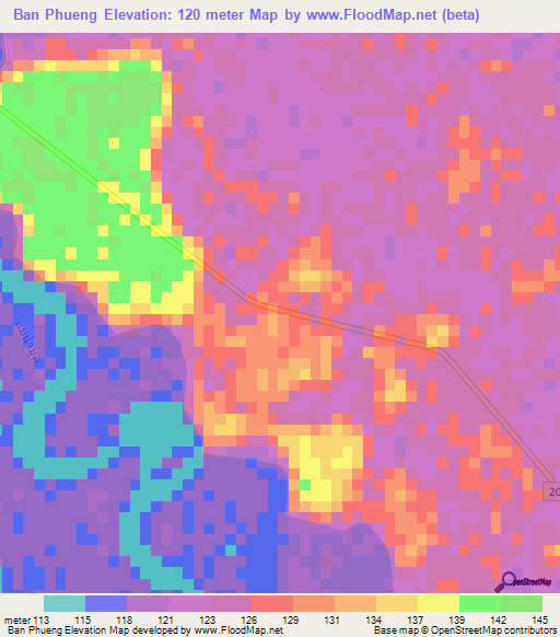 Ban Phueng,Thailand Elevation Map