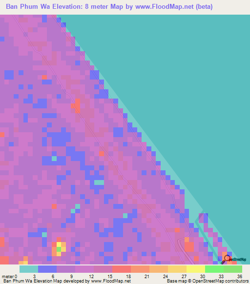 Ban Phum Wa,Thailand Elevation Map