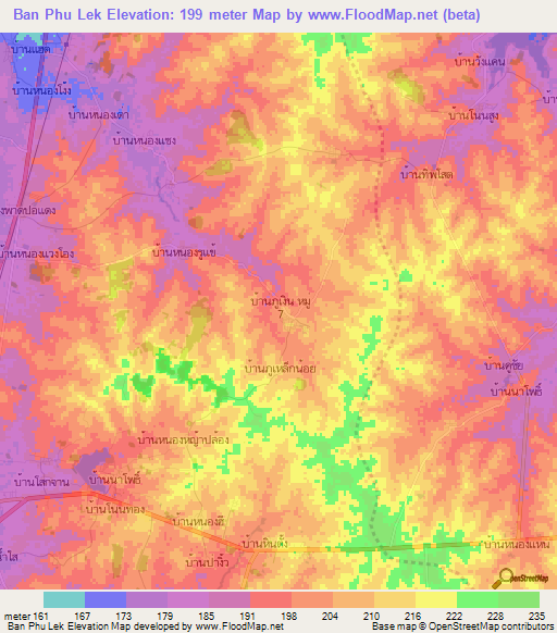 Ban Phu Lek,Thailand Elevation Map