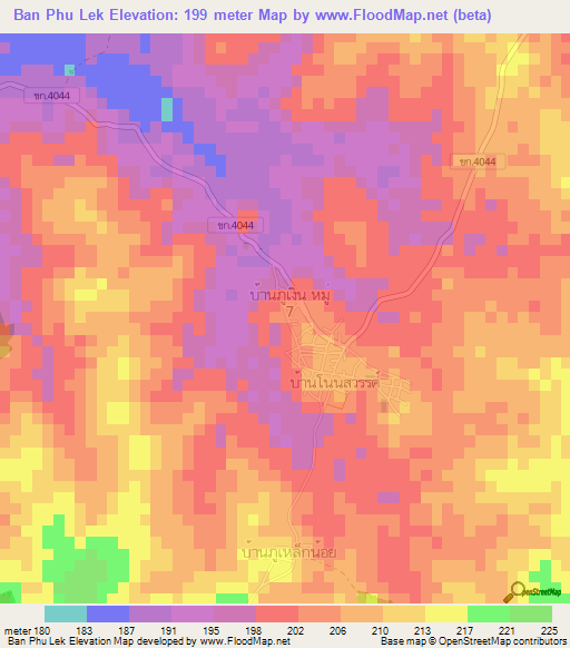 Ban Phu Lek,Thailand Elevation Map