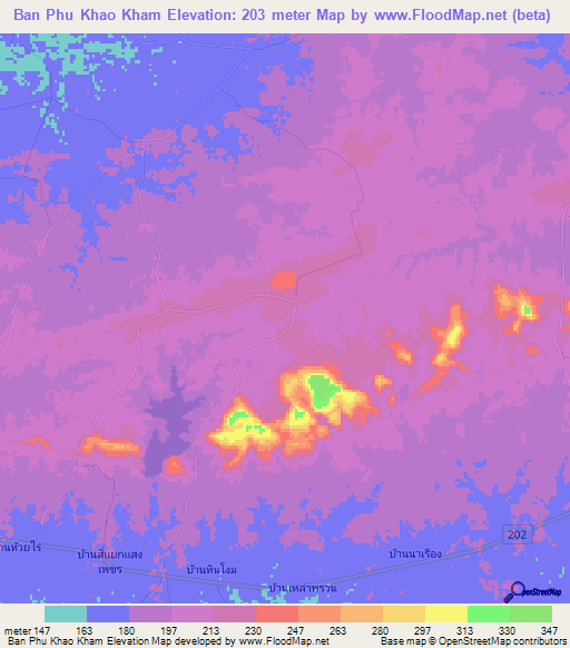 Ban Phu Khao Kham,Thailand Elevation Map