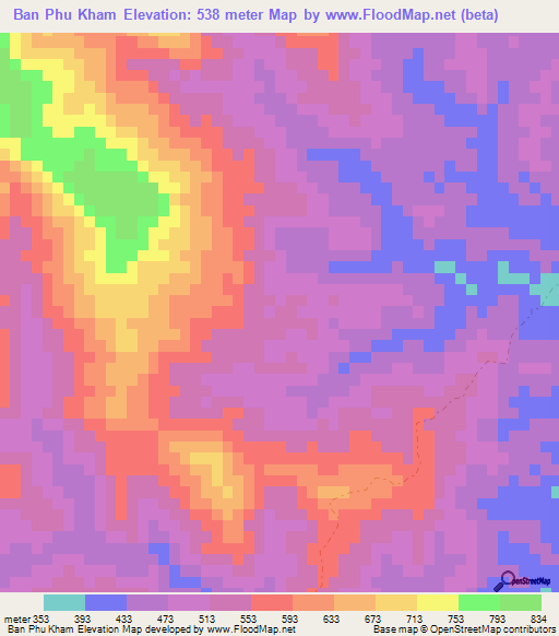 Ban Phu Kham,Thailand Elevation Map