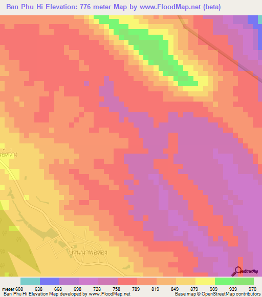 Ban Phu Hi,Thailand Elevation Map