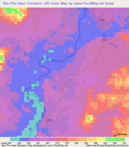 Ban Phu Haen,Thailand Elevation Map