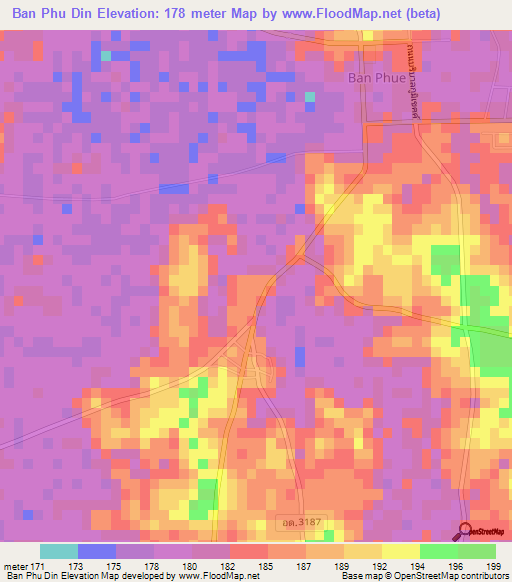 Ban Phu Din,Thailand Elevation Map