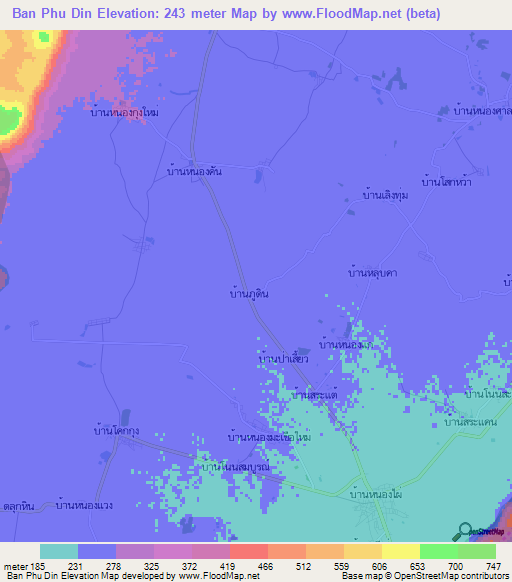 Ban Phu Din,Thailand Elevation Map