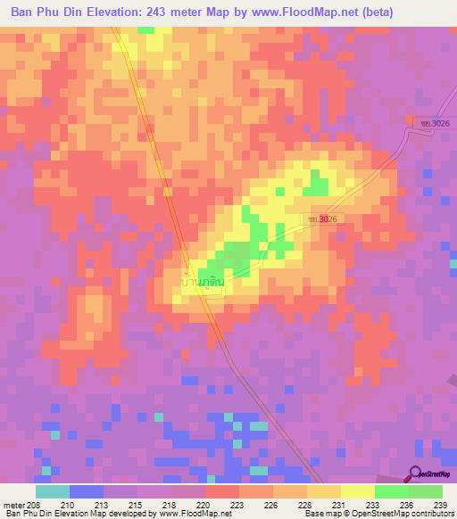 Ban Phu Din,Thailand Elevation Map