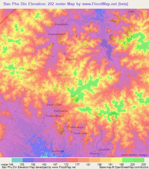 Ban Phu Din,Thailand Elevation Map