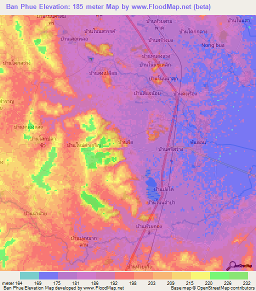 Ban Phue,Thailand Elevation Map