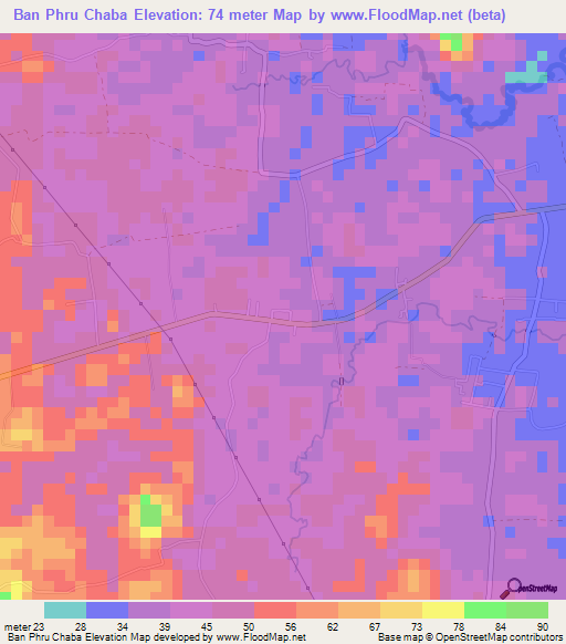 Ban Phru Chaba,Thailand Elevation Map