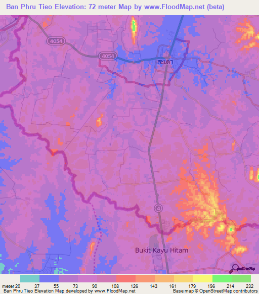 Ban Phru Tieo,Thailand Elevation Map