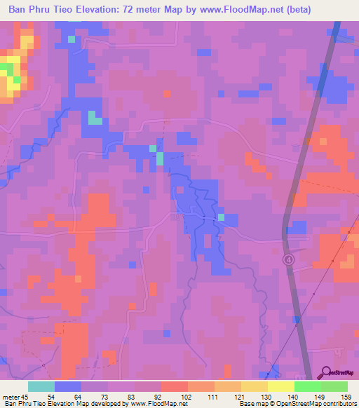 Ban Phru Tieo,Thailand Elevation Map