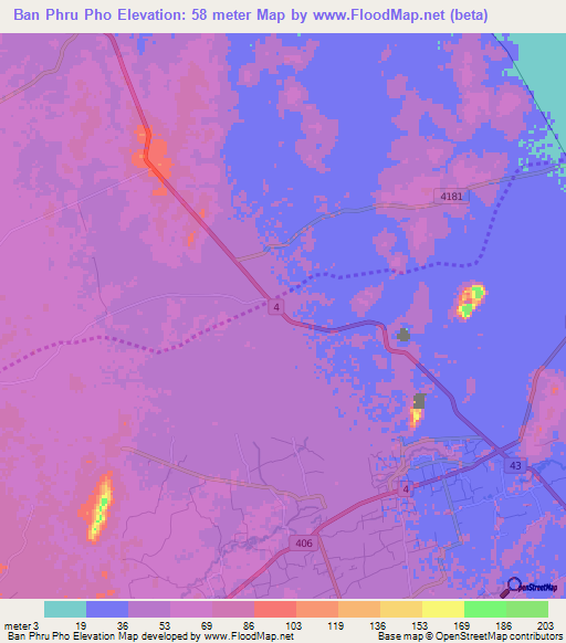 Ban Phru Pho,Thailand Elevation Map
