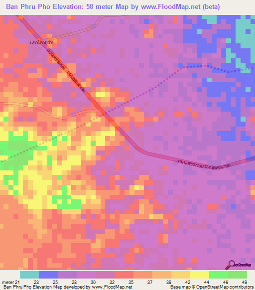 Ban Phru Pho,Thailand Elevation Map