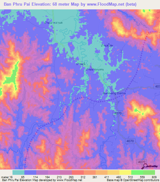 Ban Phru Pai,Thailand Elevation Map