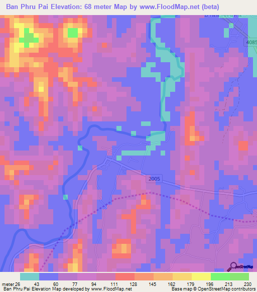 Ban Phru Pai,Thailand Elevation Map