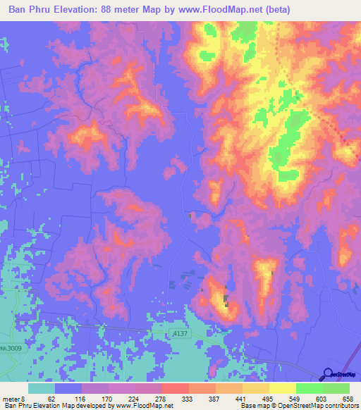 Ban Phru,Thailand Elevation Map