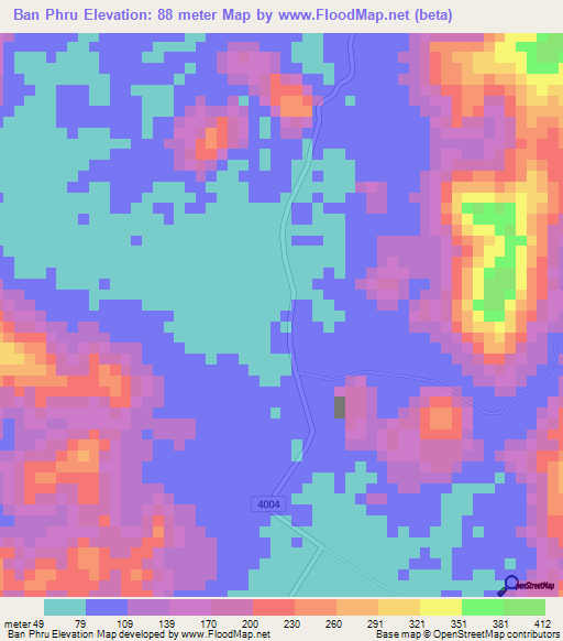 Ban Phru,Thailand Elevation Map