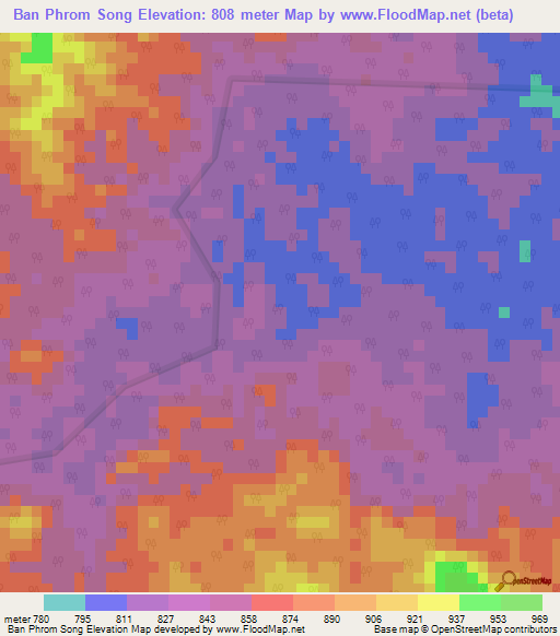 Ban Phrom Song,Thailand Elevation Map