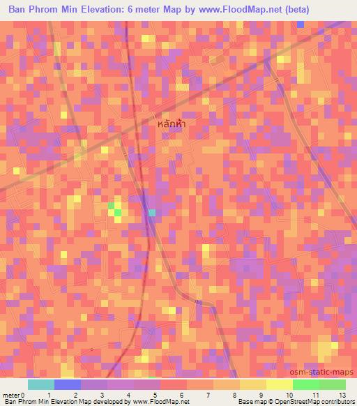 Ban Phrom Min,Thailand Elevation Map