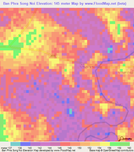 Ban Phra Song Noi,Thailand Elevation Map