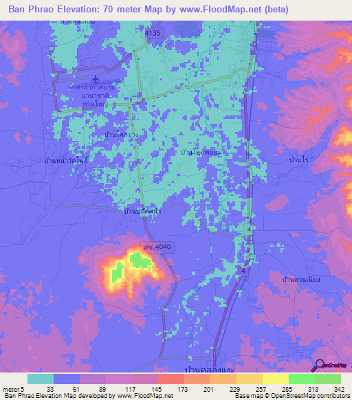 Ban Phrao,Thailand Elevation Map