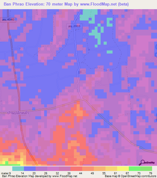 Ban Phrao,Thailand Elevation Map