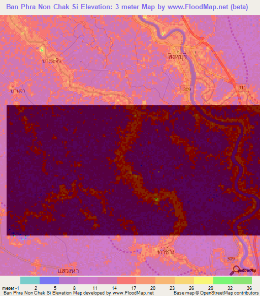 Ban Phra Non Chak Si,Thailand Elevation Map