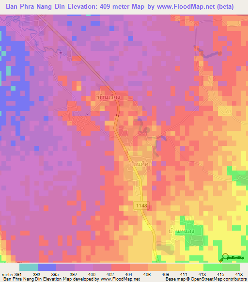 Ban Phra Nang Din,Thailand Elevation Map