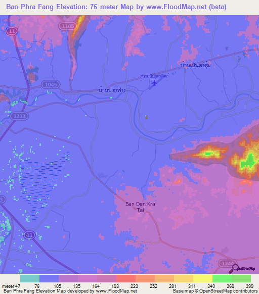 Ban Phra Fang,Thailand Elevation Map