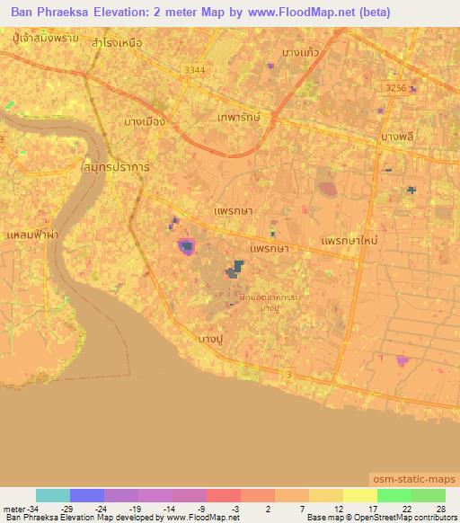 Ban Phraeksa,Thailand Elevation Map