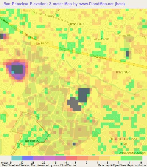Ban Phraeksa,Thailand Elevation Map