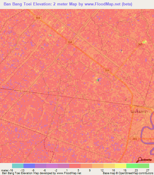 Ban Bang Toei,Thailand Elevation Map