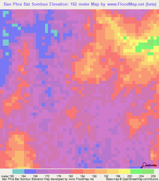 Ban Phra Bat Sombun,Thailand Elevation Map