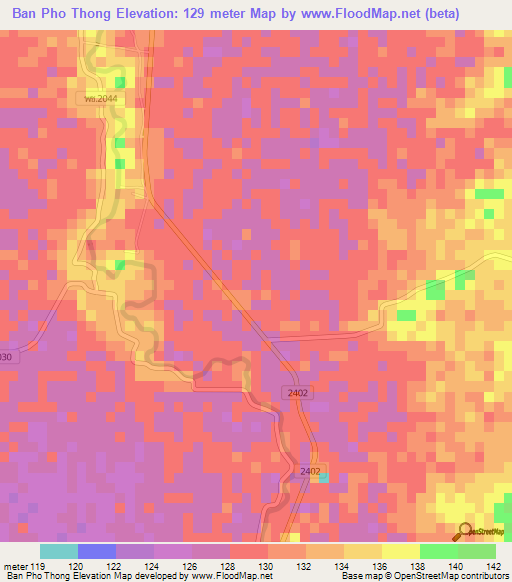 Ban Pho Thong,Thailand Elevation Map