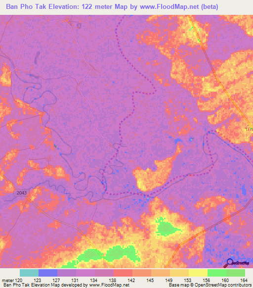 Ban Pho Tak,Thailand Elevation Map
