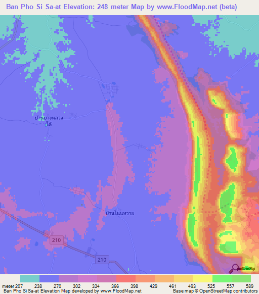 Ban Pho Si Sa-at,Thailand Elevation Map