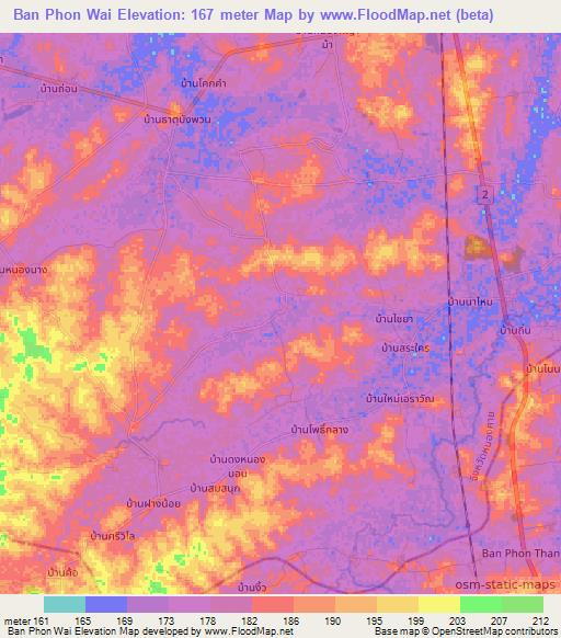 Ban Phon Wai,Thailand Elevation Map