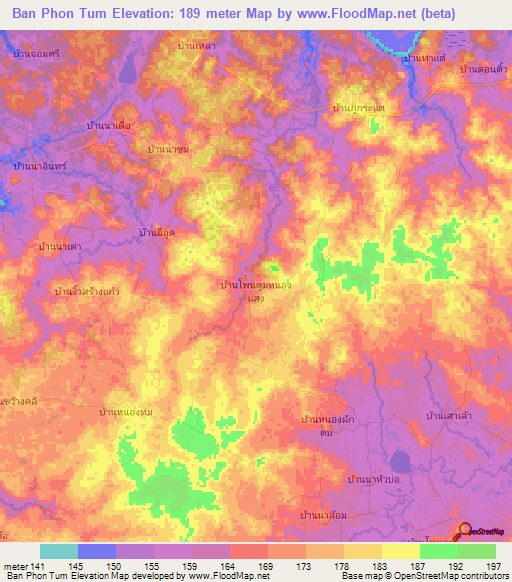 Ban Phon Tum,Thailand Elevation Map