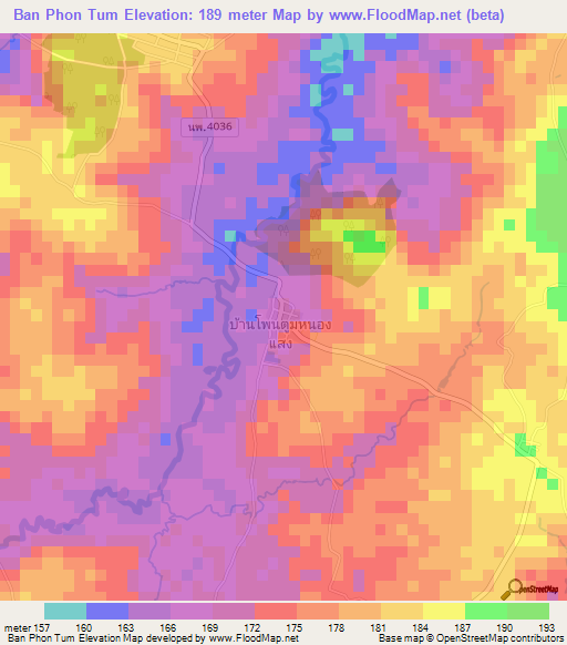 Ban Phon Tum,Thailand Elevation Map