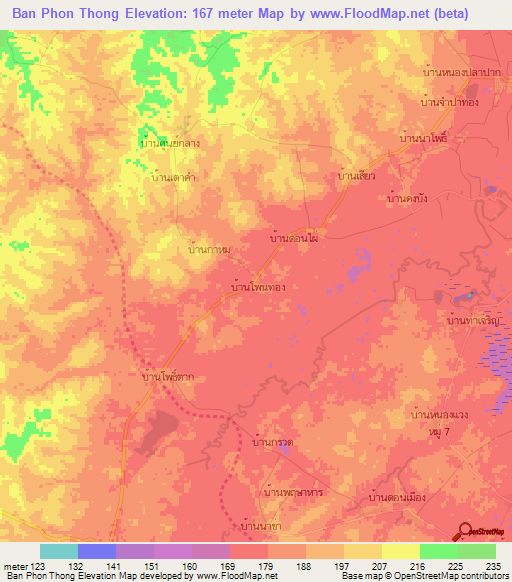 Ban Phon Thong,Thailand Elevation Map