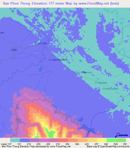 Ban Phon Thong,Thailand Elevation Map
