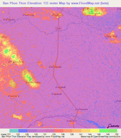 Ban Phon Thon,Thailand Elevation Map