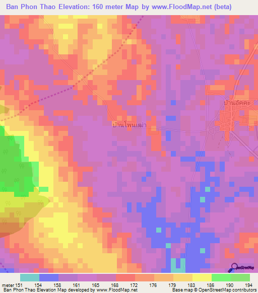 Ban Phon Thao,Thailand Elevation Map