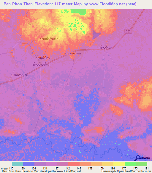 Ban Phon Than,Thailand Elevation Map
