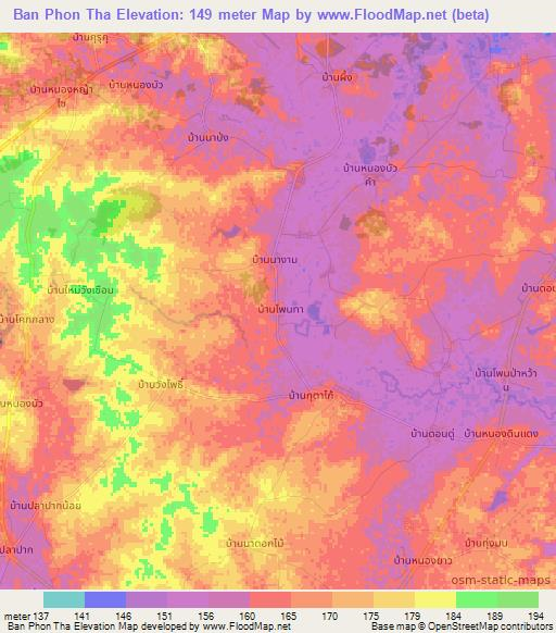 Ban Phon Tha,Thailand Elevation Map