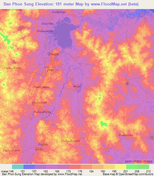 Ban Phon Sung,Thailand Elevation Map